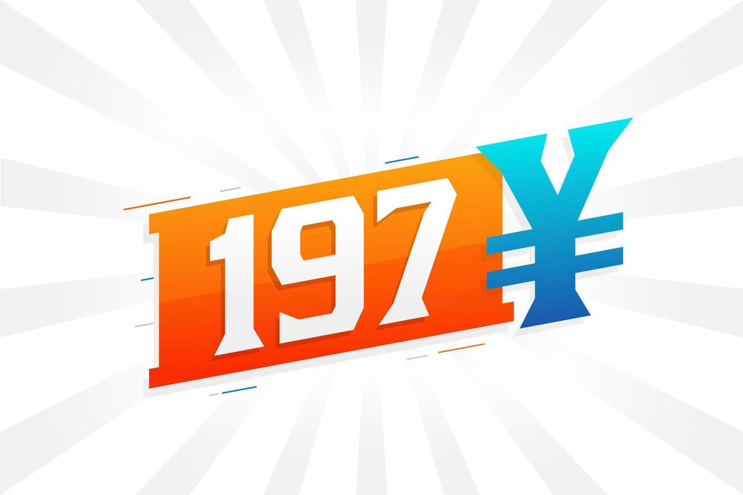 197 Yuan Chinese currency vector text symbol. 197 Yen Japanese currency Money stock vector