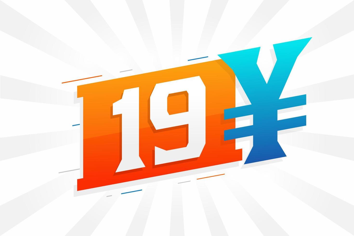 Símbolo de texto vectorial de moneda china de 19 yuanes. 19 yen moneda japonesa dinero stock vector