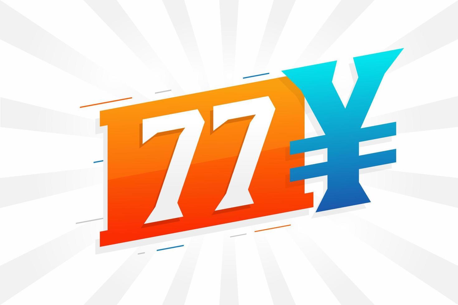 Símbolo de texto vectorial de moneda china de 77 yuanes. 77 yen moneda japonesa dinero stock vector