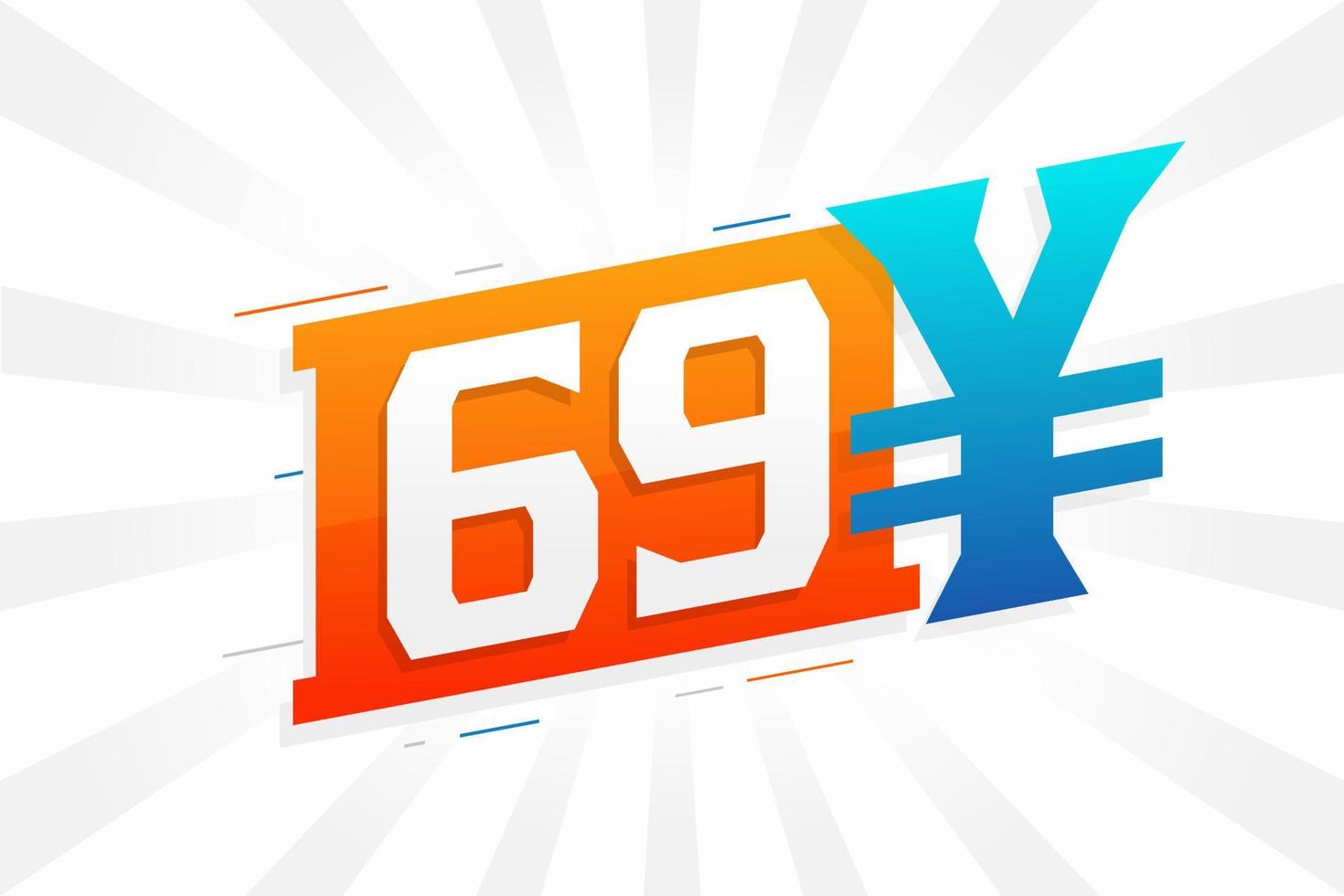 Símbolo de texto vectorial de moneda china de 69 yuanes. 69 yen moneda japonesa dinero stock vector
