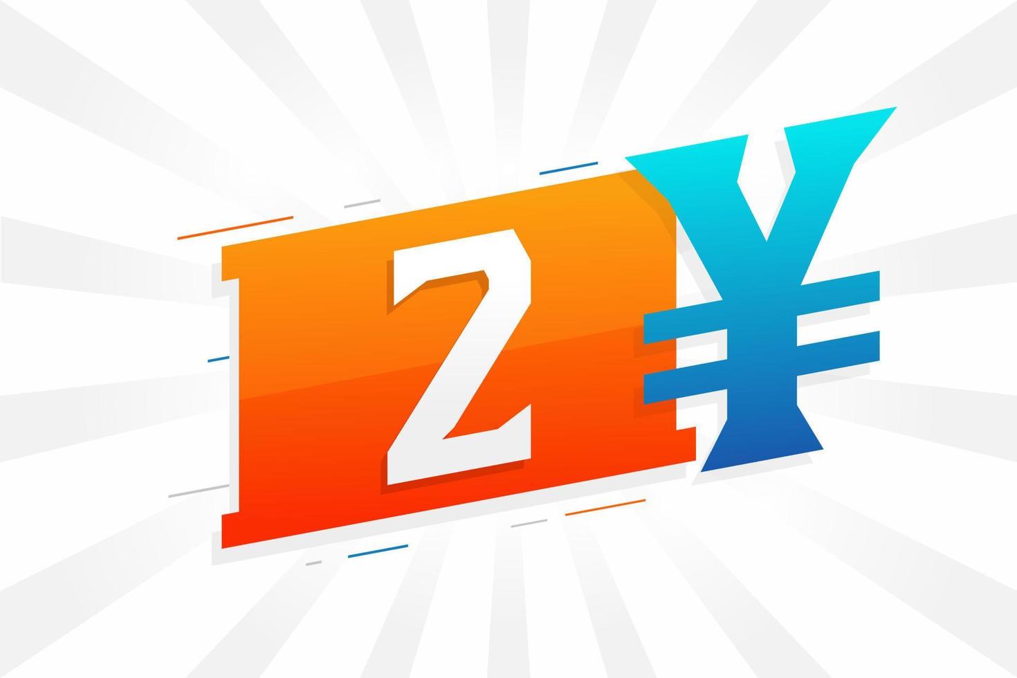 2 Yuan Chinese currency vector text symbol. 2 Yen Japanese currency