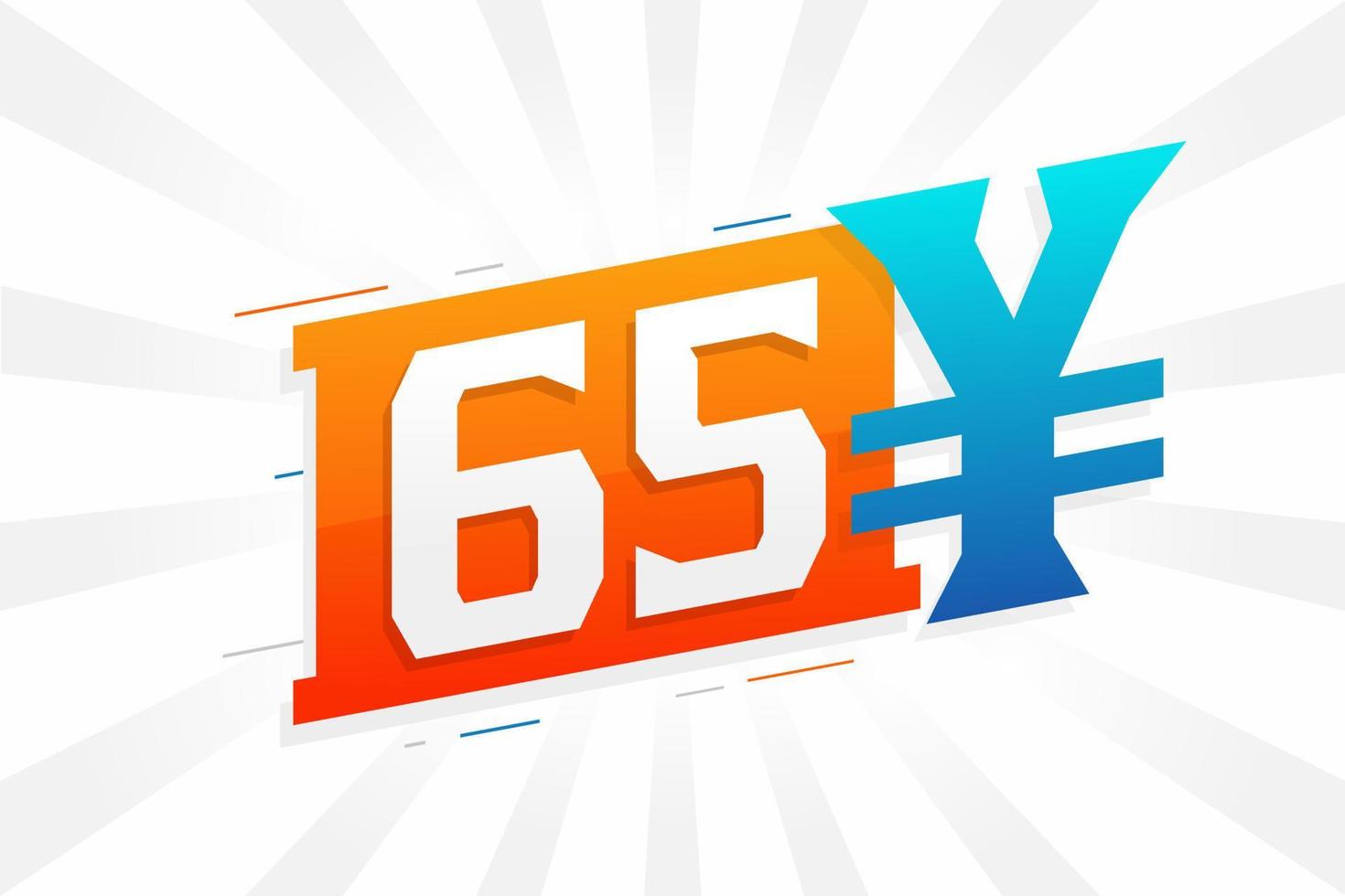 65 Yuan Chinese currency vector text symbol. 65 Yen Japanese currency Money stock vector