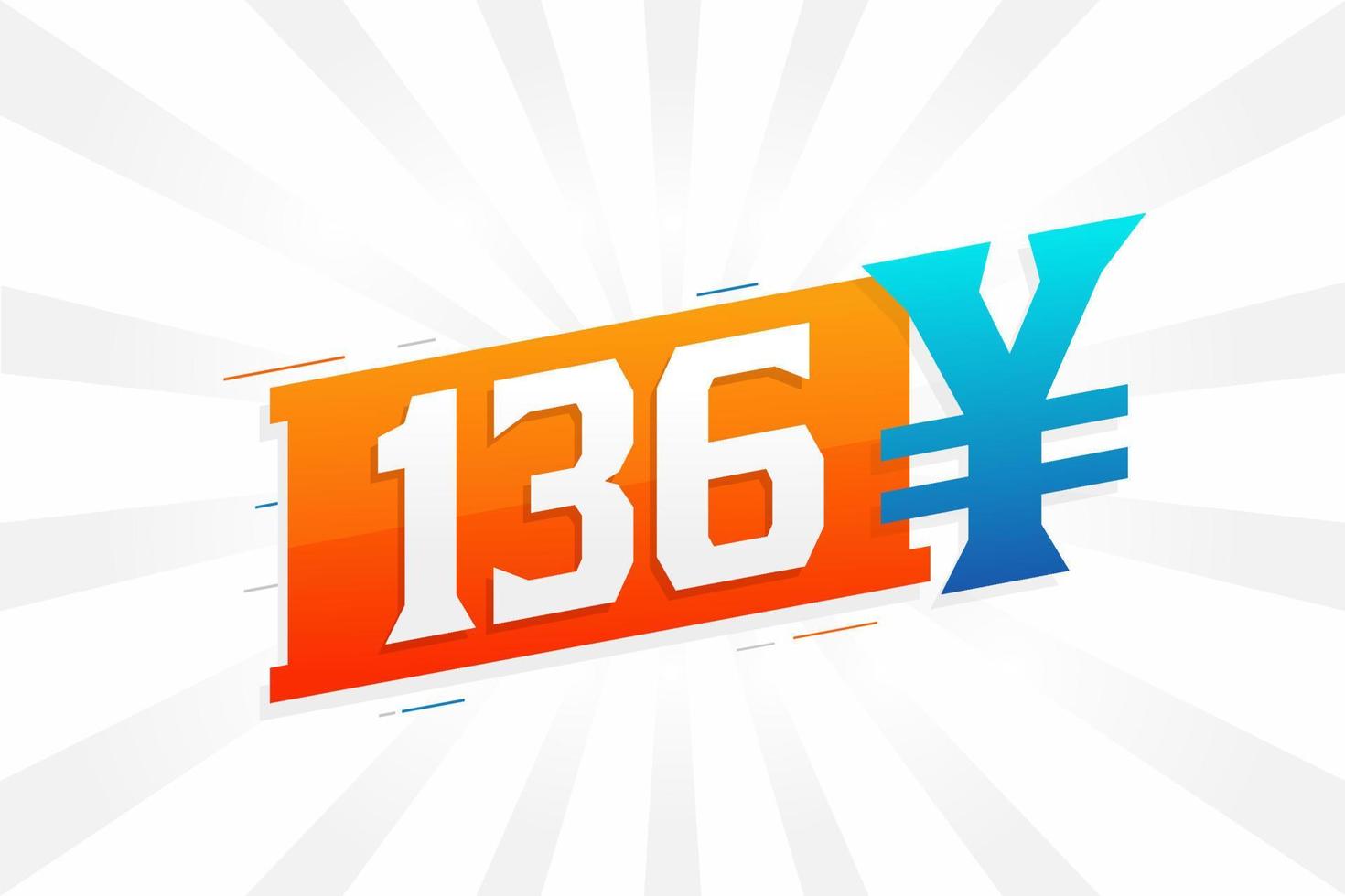 Símbolo de texto vectorial de moneda china de 136 yuanes. 136 yen moneda japonesa dinero stock vector