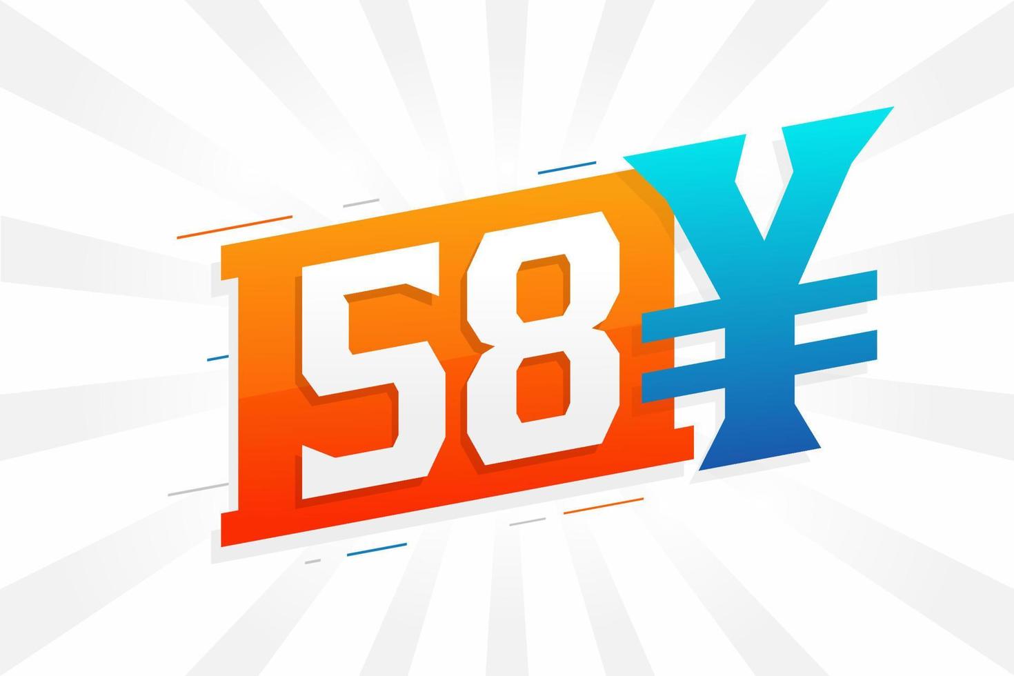 58 Yuan Chinese currency vector text symbol. 58 Yen Japanese currency Money stock vector