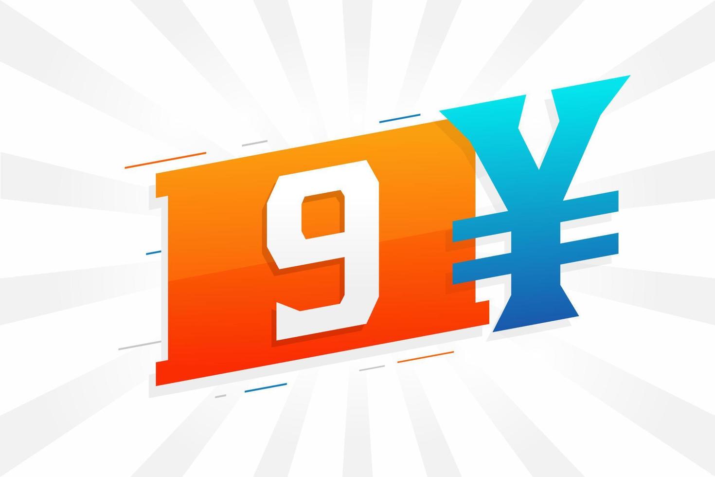 Símbolo de texto vectorial de moneda china de 9 yuanes. 9 yen moneda japonesa dinero stock vector