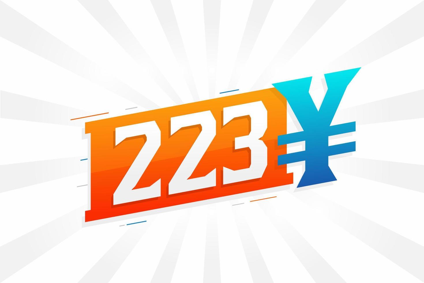 223 Yuan Chinese currency vector text symbol. 223 Yen Japanese currency Money stock vector