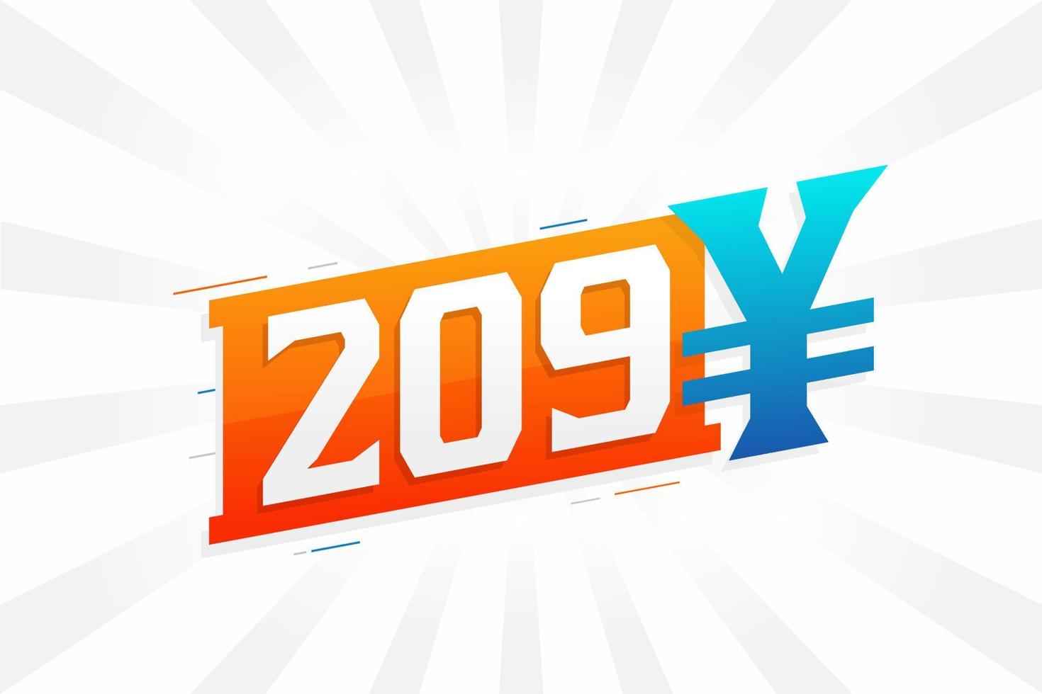 209 Yuan Chinese currency vector text symbol. 209 Yen Japanese currency Money stock vector