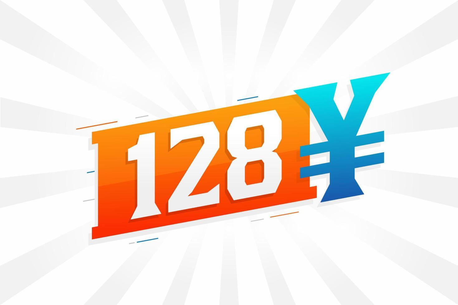 128 Yuan Chinese currency vector text symbol. 128 Yen Japanese currency Money stock vector