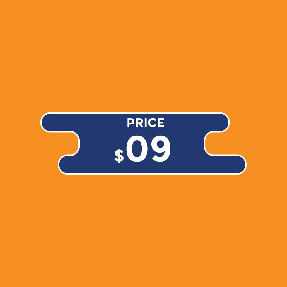 9 dollar price tag. Price 9 USD dollar only Sticker sale promotion Design. shop now button for Business or shopping promotion vector