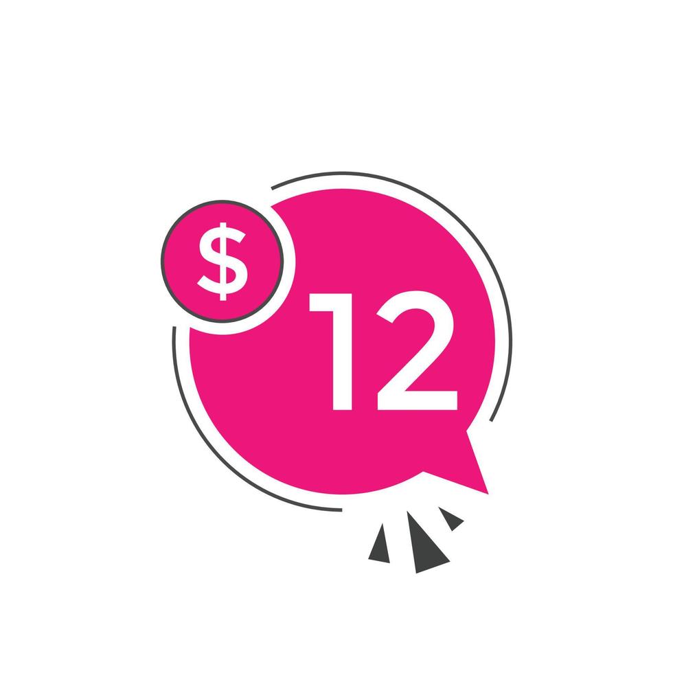 12 dollar price tag. Price 12 USD dollar only Sticker sale promotion Design. shop now button for Business or shopping promotion vector