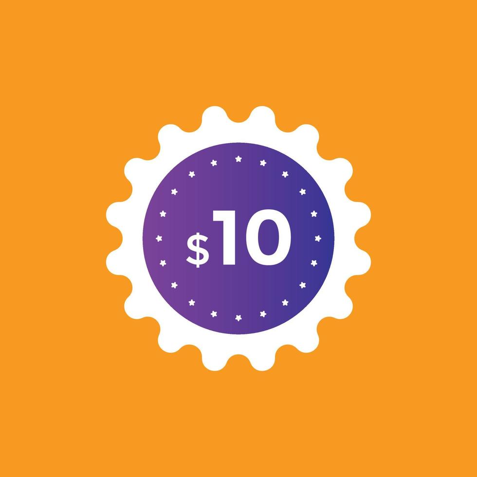 10 dollar price tag. Price 10 USD dollar only Sticker sale promotion Design. shop now button for Business or shopping promotion vector