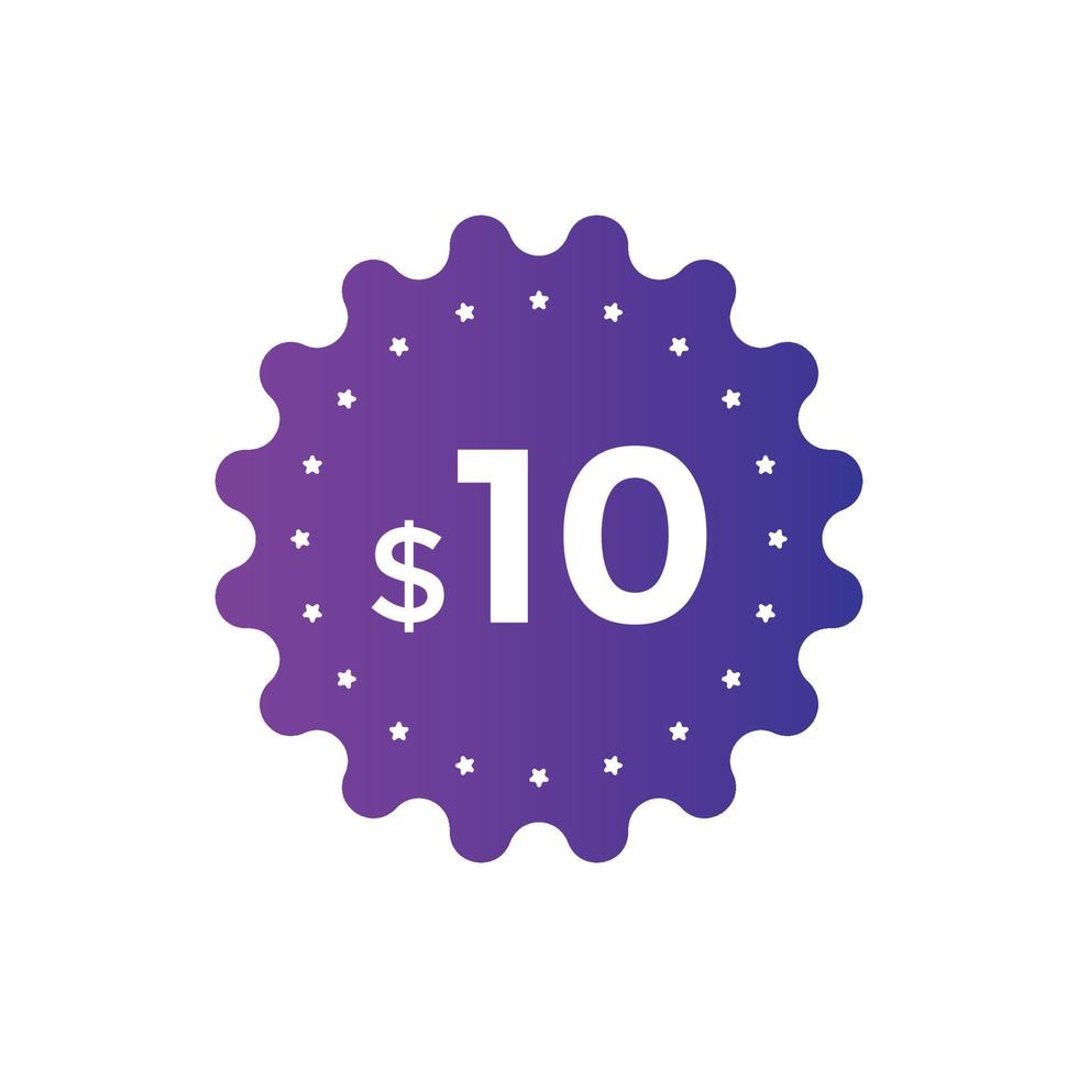 10 dollar price tag. Price 10 USD dollar only Sticker sale promotion Design. shop now button for Business or shopping promotion vector