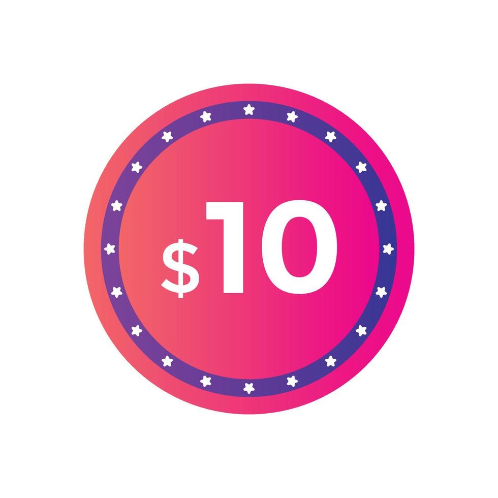 10 dollar price tag. Price 10 USD dollar only Sticker sale promotion Design. shop now button for Business or shopping promotion vector