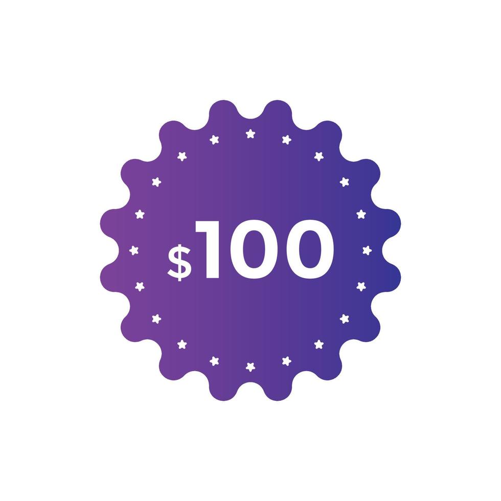 100 dollar price tag. Price 100 USD dollar only Sticker sale promotion Design. shop now button for Business or shopping promotion vector