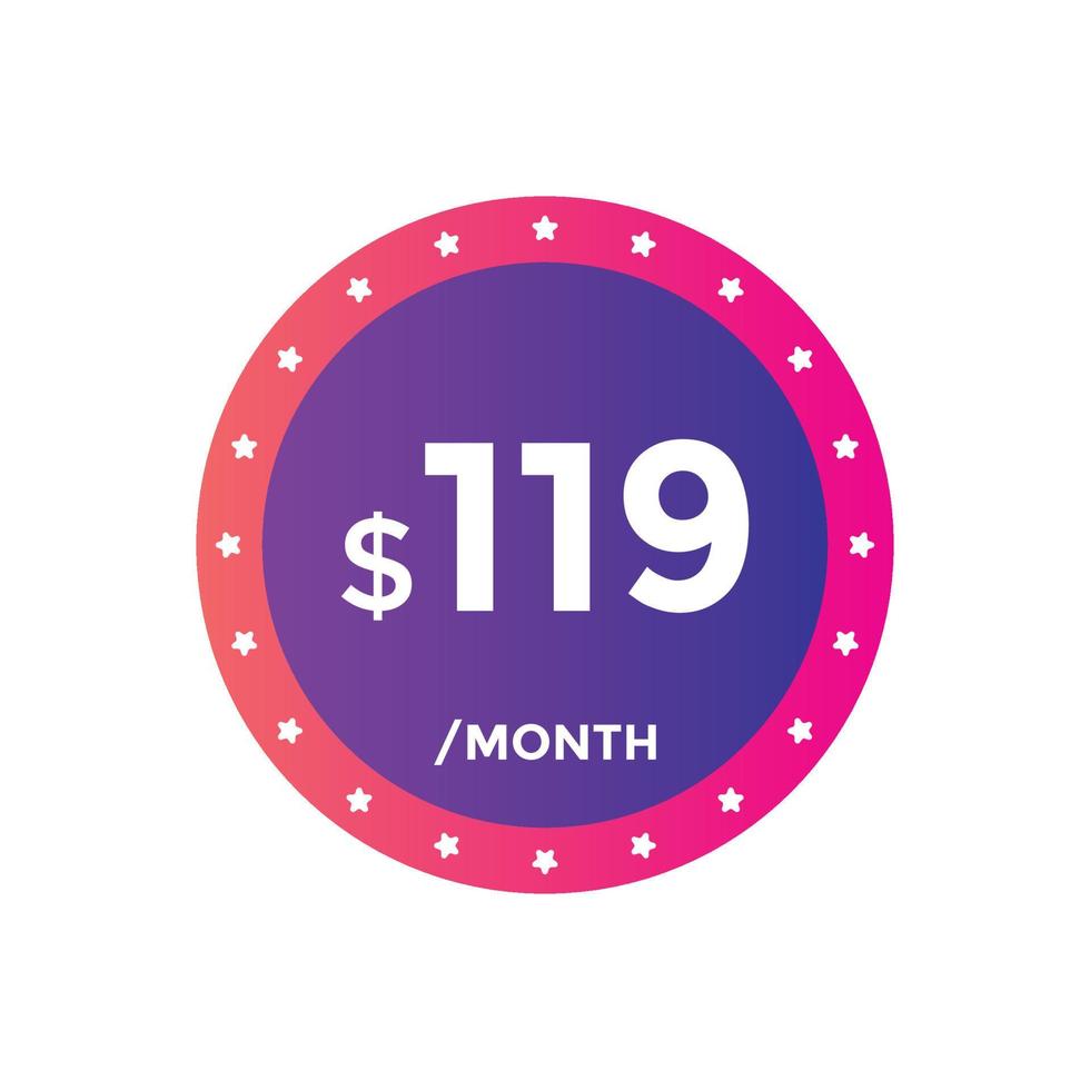 119 USD Dollar Month sale promotion Banner. Special offer, 119 dollar month price tag, shop now button. Business or shopping promotion marketing concept vector
