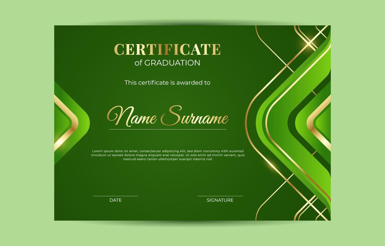 certificado verde dorado de lujo vector