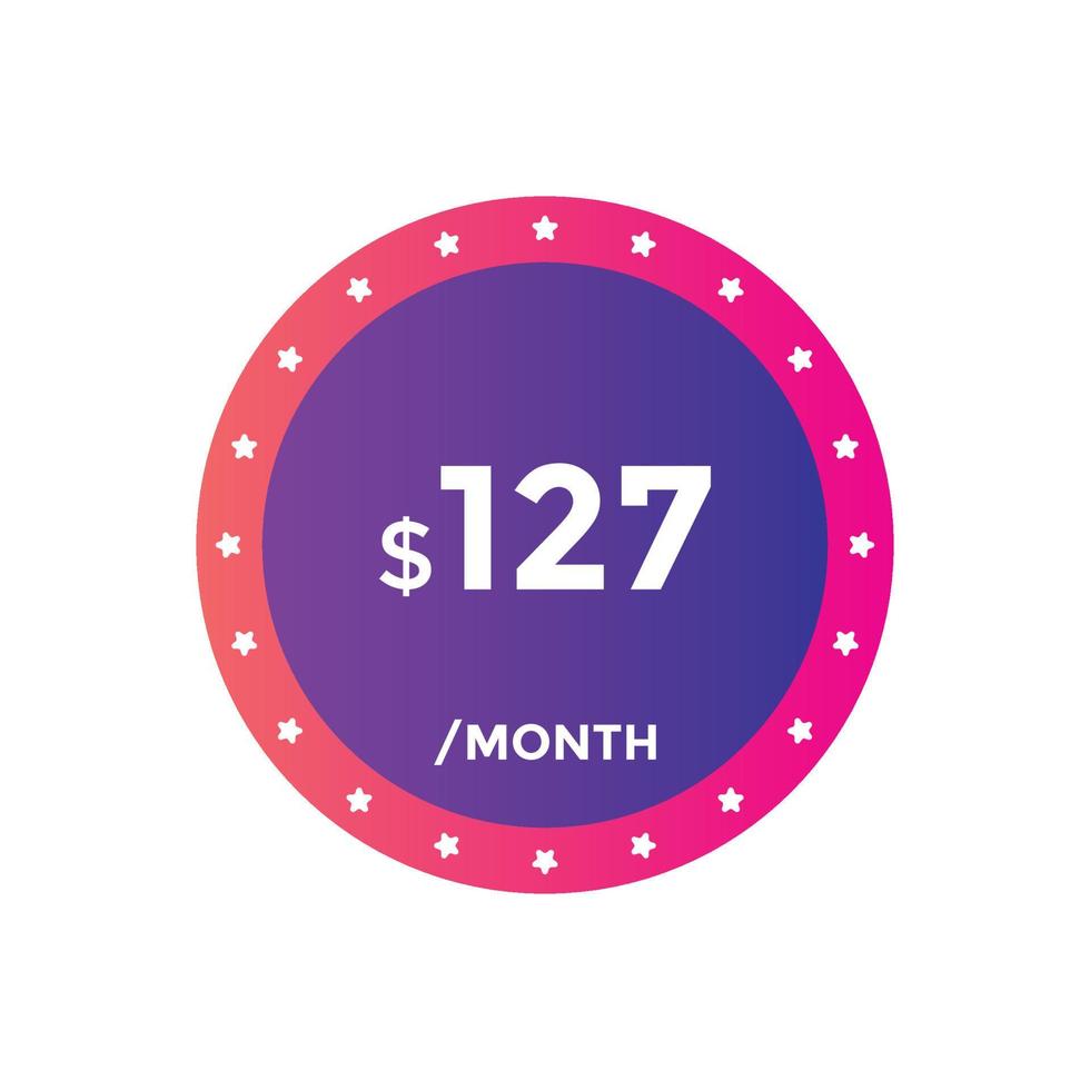 127 USD Dollar Month sale promotion Banner. Special offer, 127 dollar month price tag, shop now button. Business or shopping promotion marketing concept vector