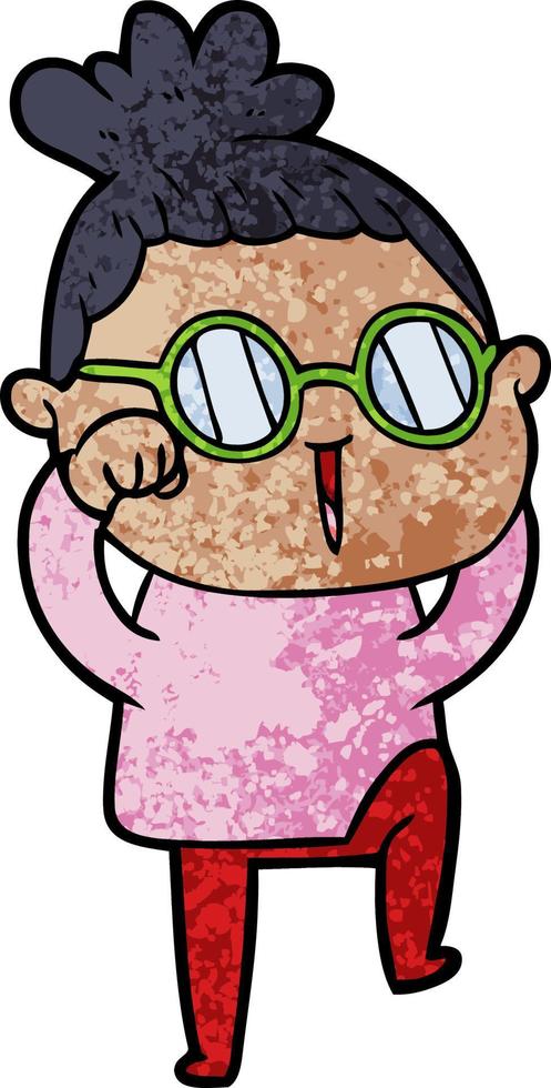 Retro grunge texture cartoon girl wearing glasses vector