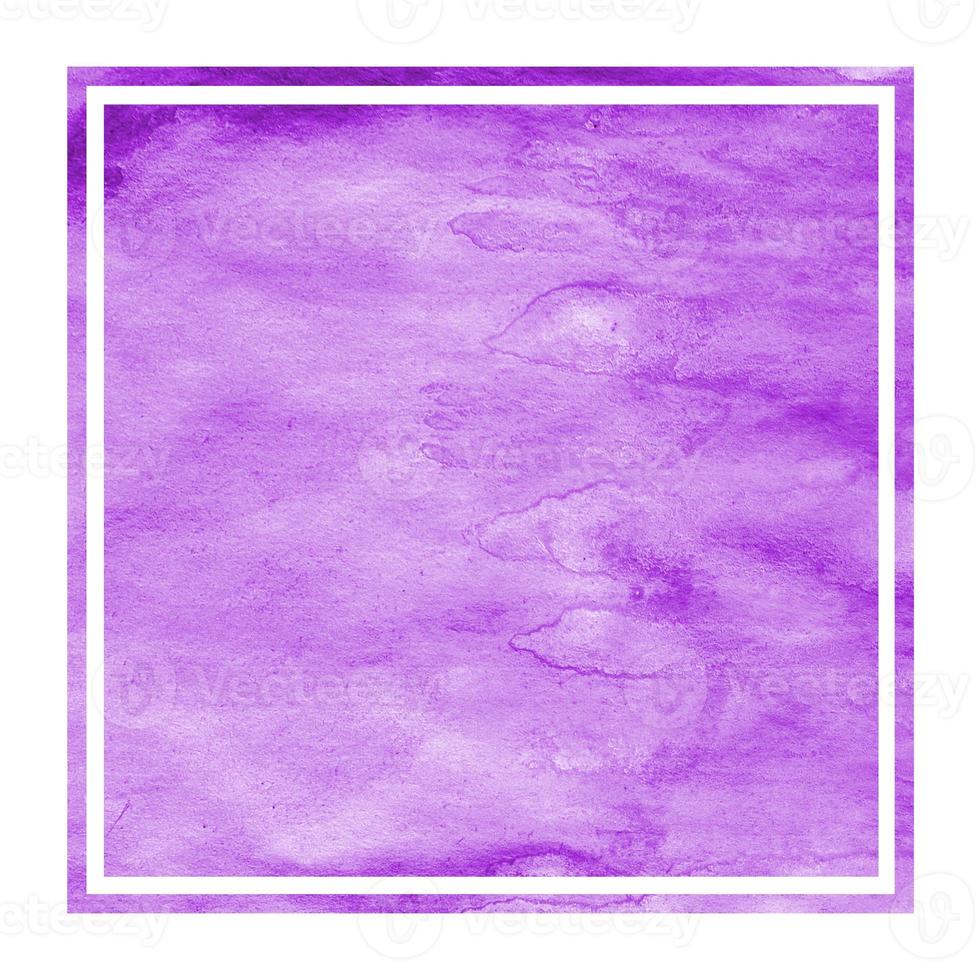 Purple hand drawn watercolor rectangular frame background texture with stains photo
