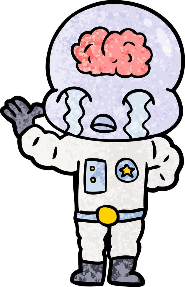 Retro grunge texture cartoon alien spaceman crying vector