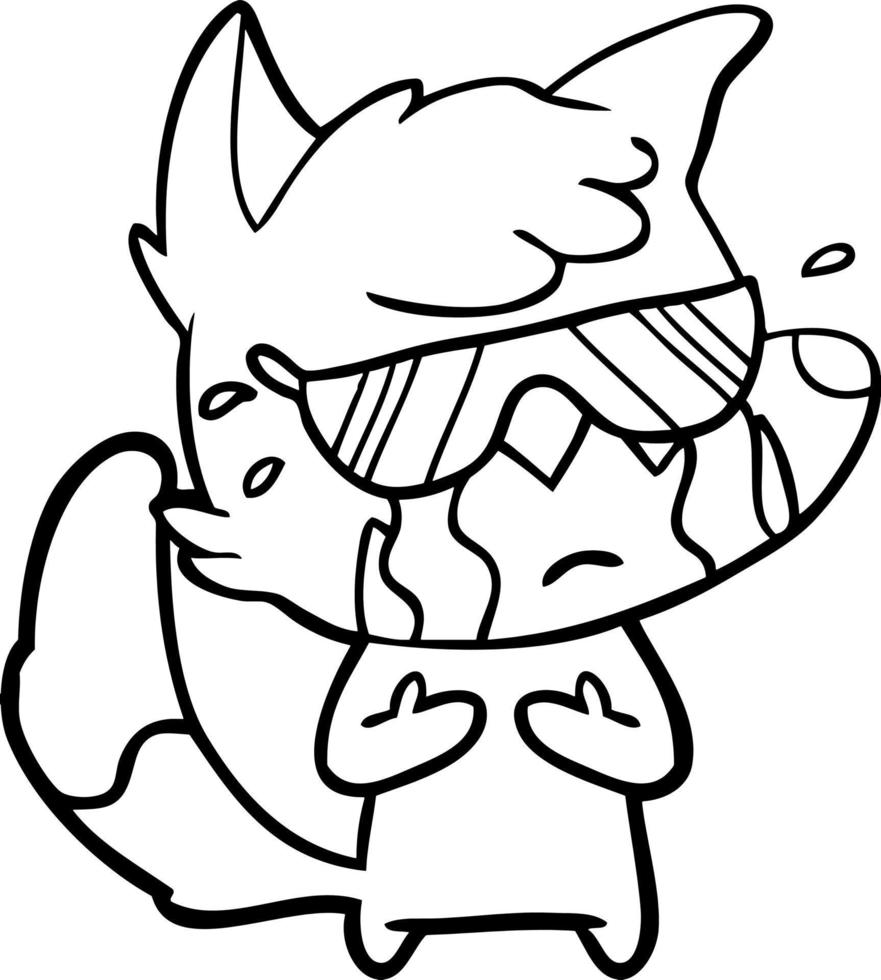Line drawing cartoon fox crying vector
