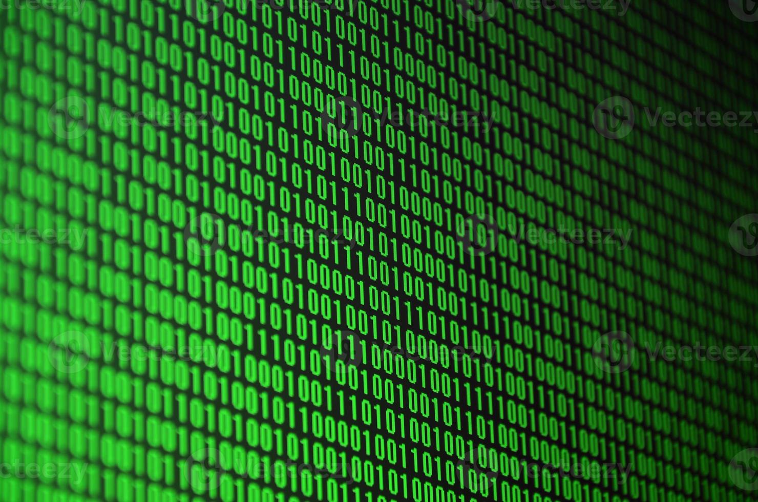 An image of a binary code made up of a set of green digits on a black background photo