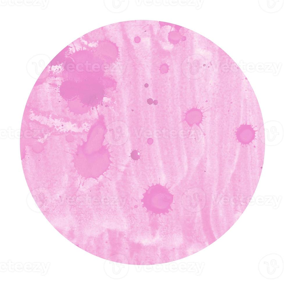 Pink hand drawn watercolor circular frame background texture with stains photo