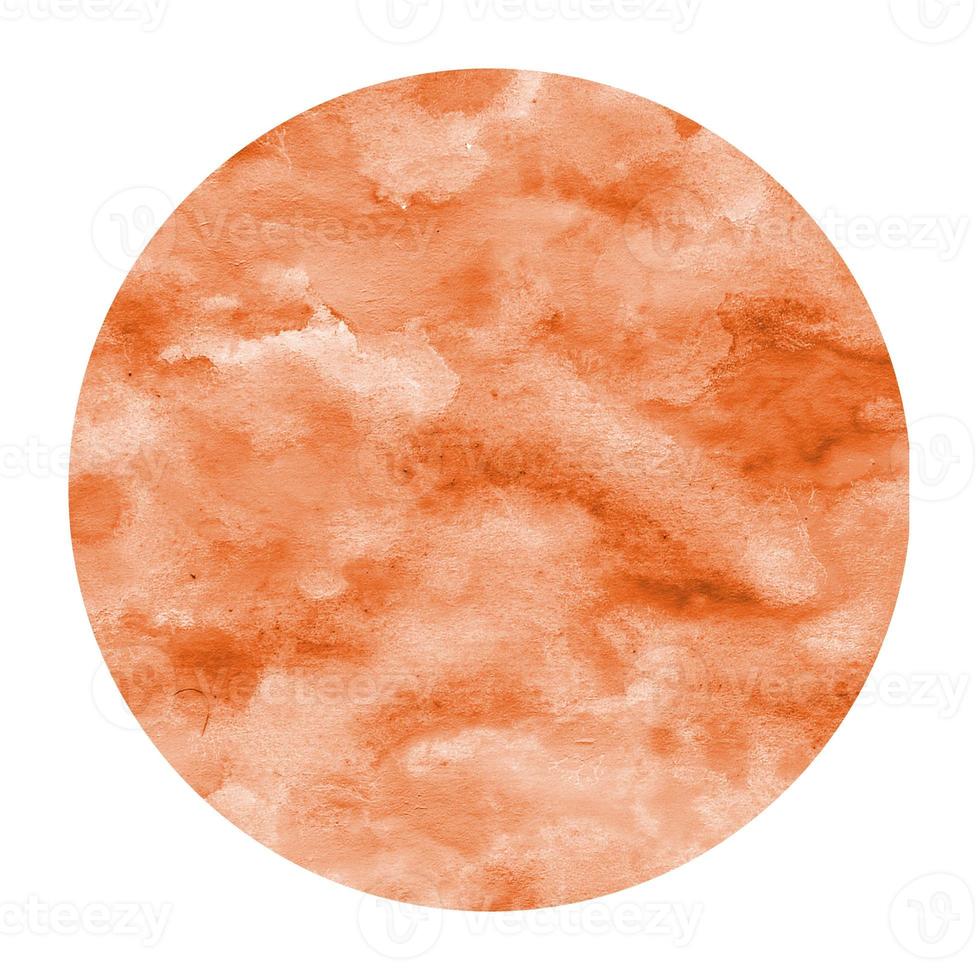 Orange hand drawn watercolor circular frame background texture with stains photo