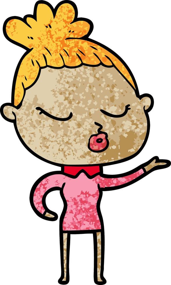 Retro grunge texture cartoon calm girl vector