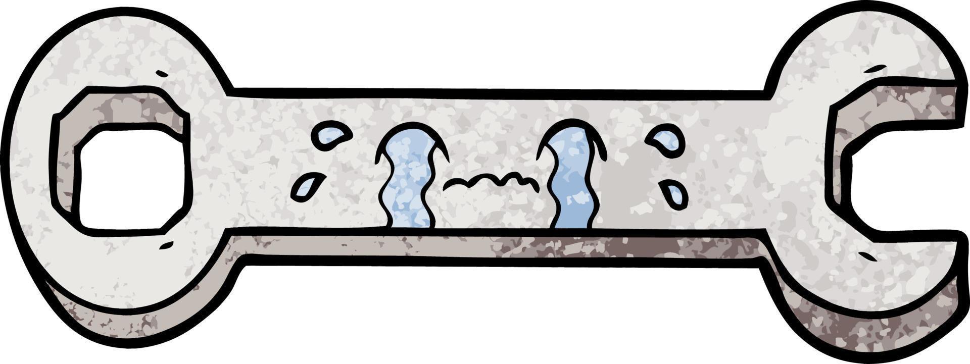 retro grunge texture cartoon cute wrench crying vector