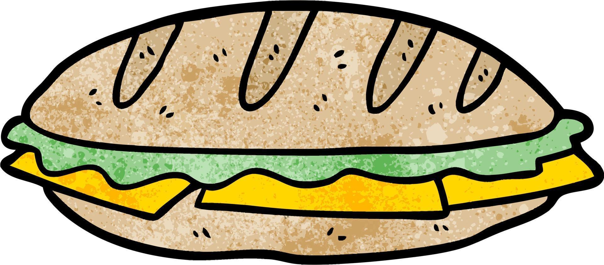 Sándwich lindo de dibujos animados de textura grunge retro vector