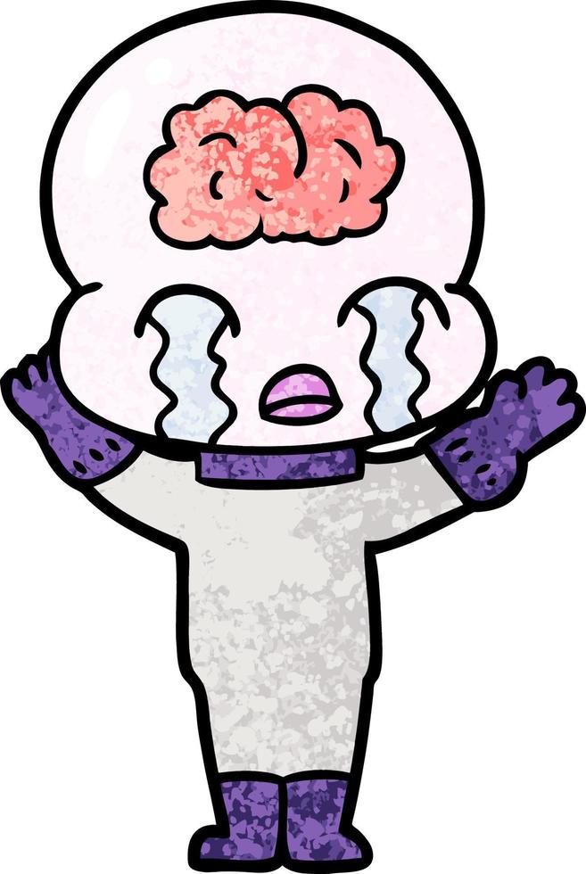 Retro grunge texture cartoon spaceman crying vector