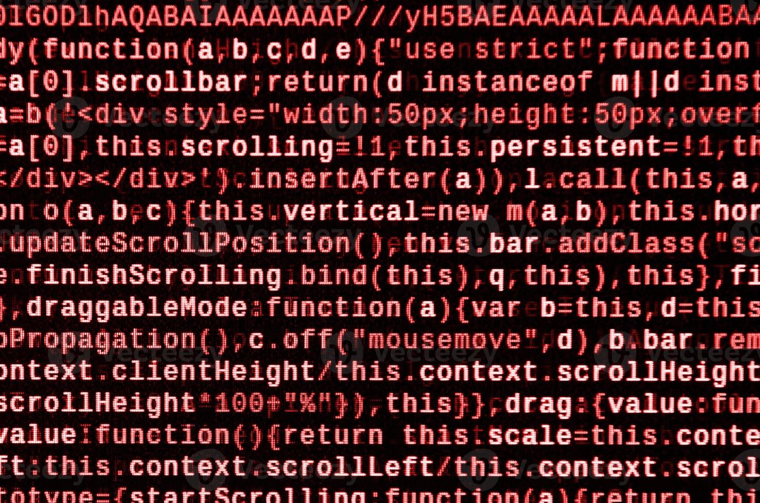 Writing programming code on laptop. Digital binary data on computer screen photo