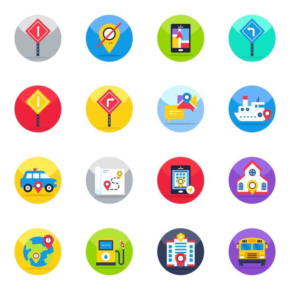 Pack of Map and Gps Flat Icons vector