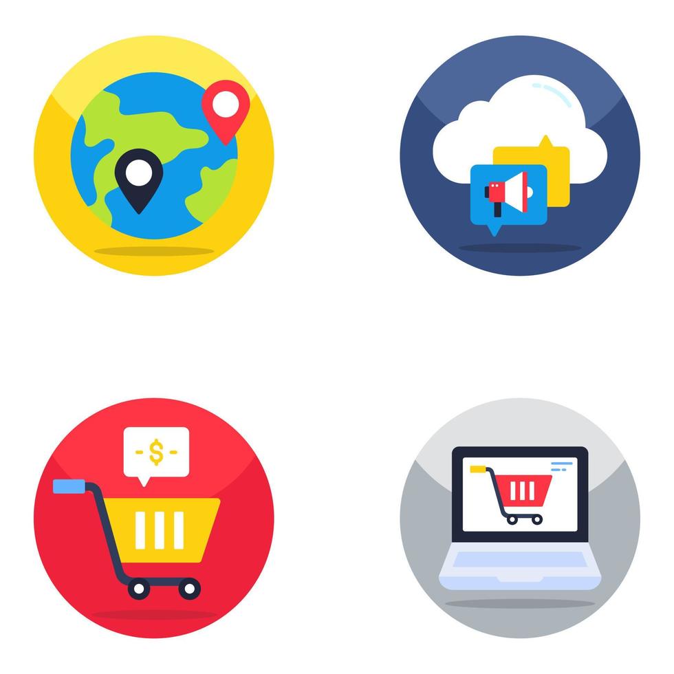 paquete de iconos planos de marketing y comercio vector