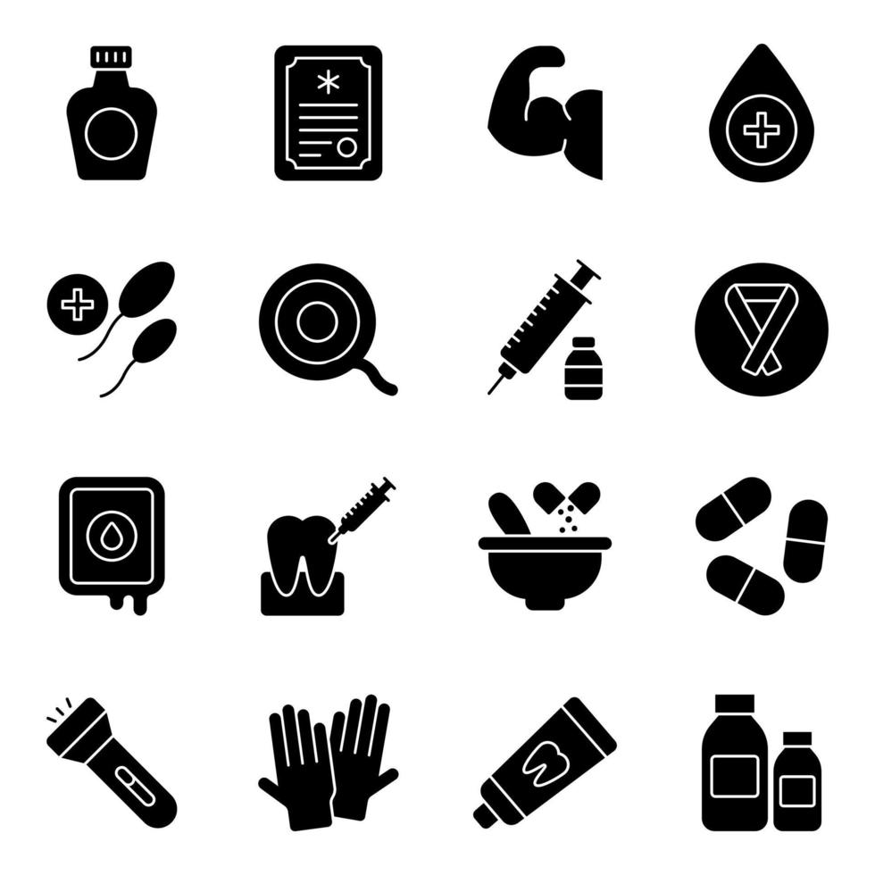 Pack of Dental Care Solid Icons vector