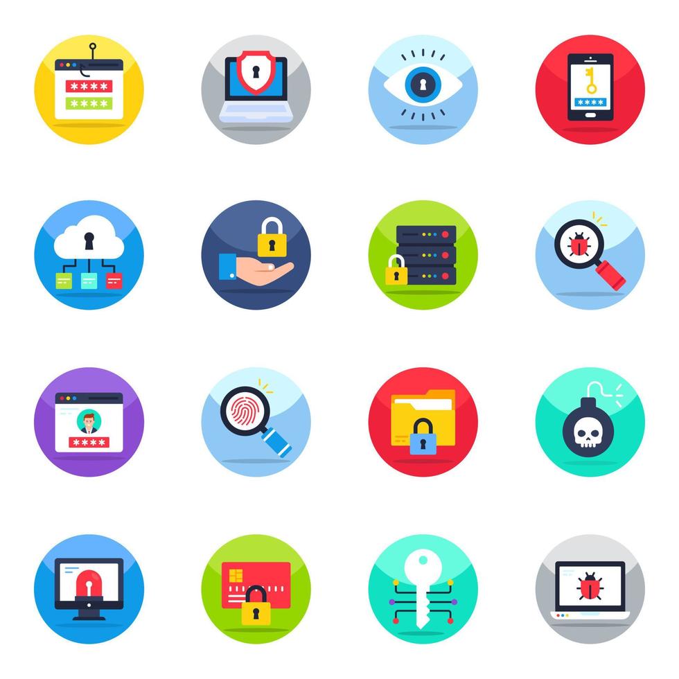 Pack of Security Flat Icons vector