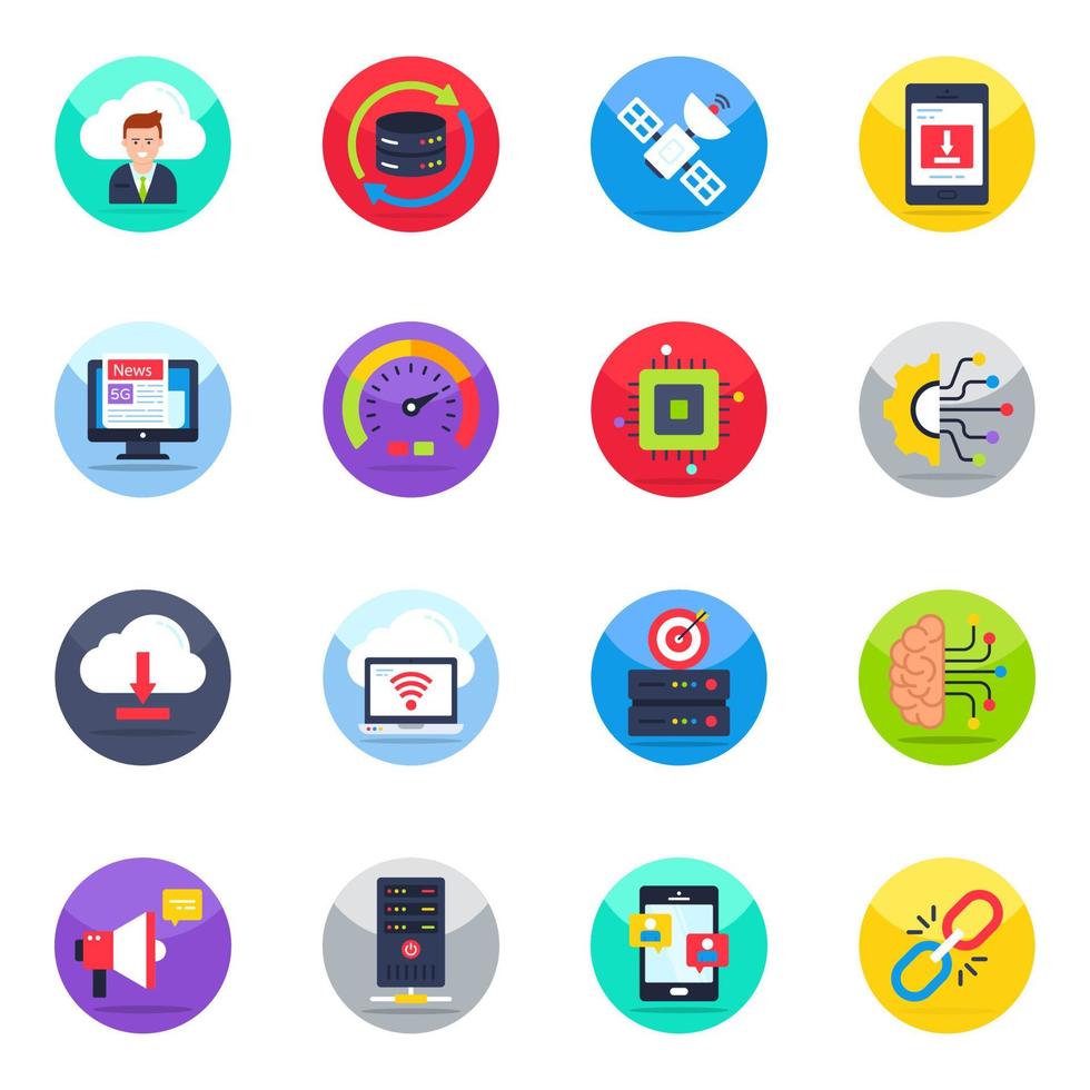 Pack of Network and Communication Flat Icons vector