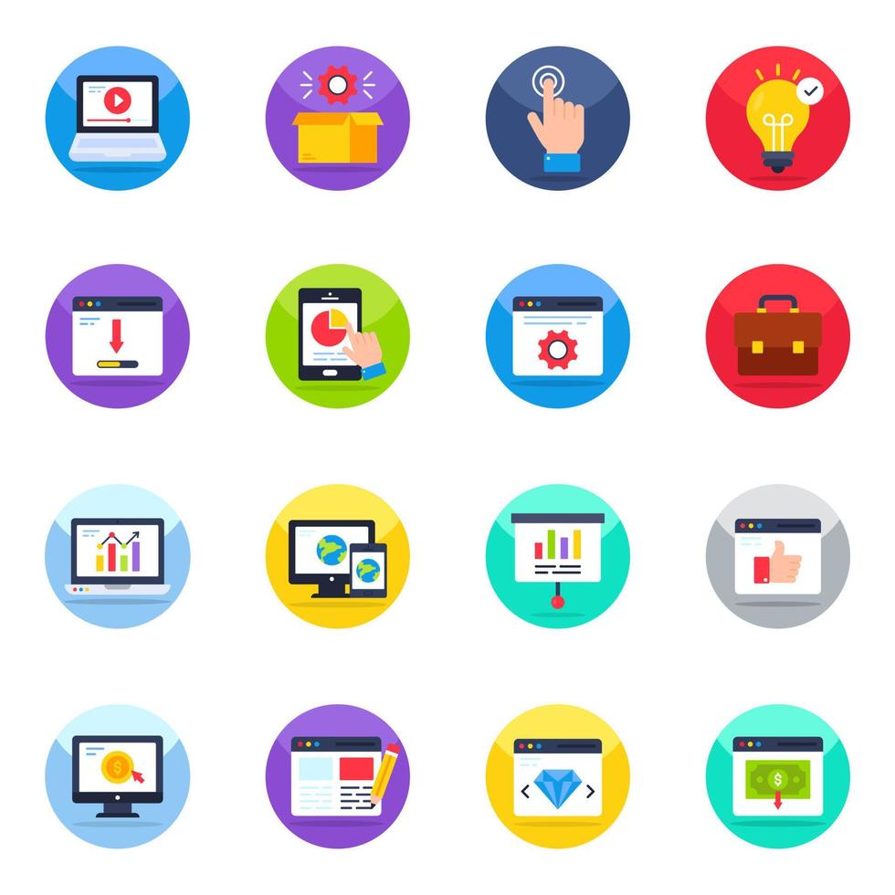 Pack of Search Engine Optimization Flat Icons vector
