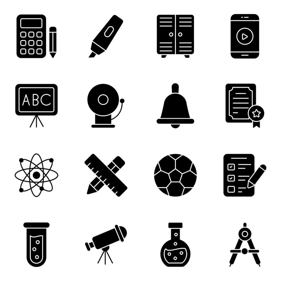 Pack of Study Solid Icons vector