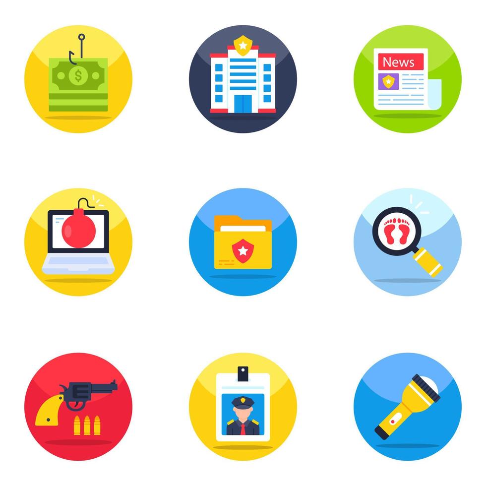 Pack of Justice and Cyber Crime Flat Icons vector