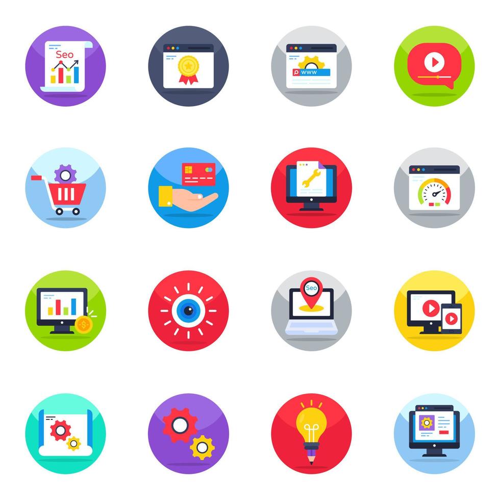 Pack of Seo and Management Flat Icons vector