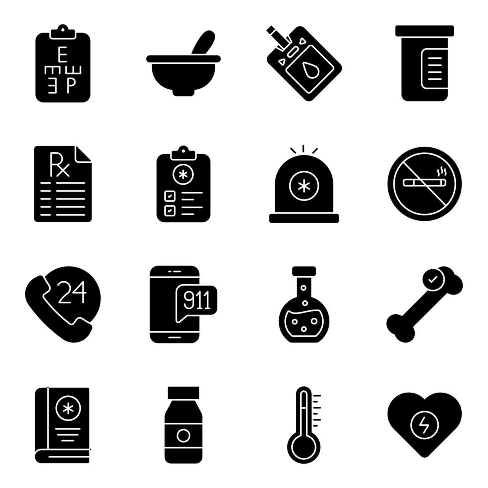 Pack of Pharmacy Solid Icons vector