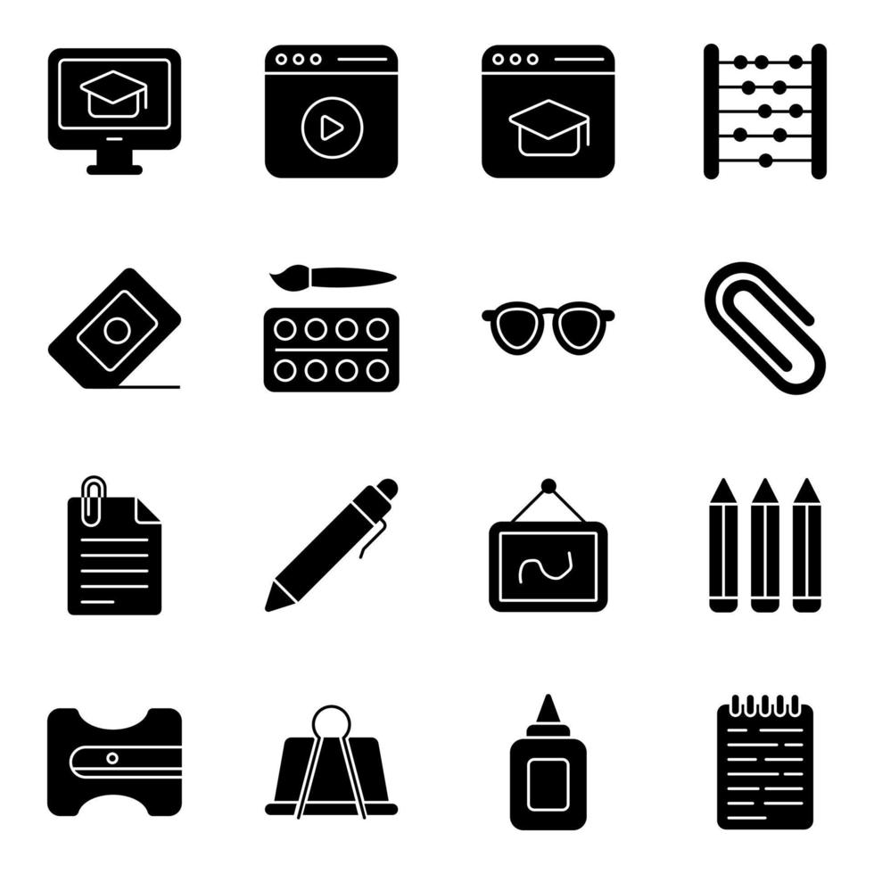 Pack of Education and Learning Solid Icons vector