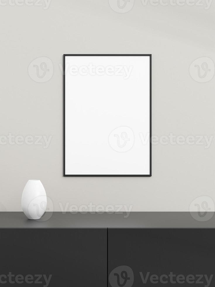 Photo frame mockup on black table. Poster mockup. Clean, modern, minimal frame. Minimalist background. Blank picture frame mockup. 3d rendering.