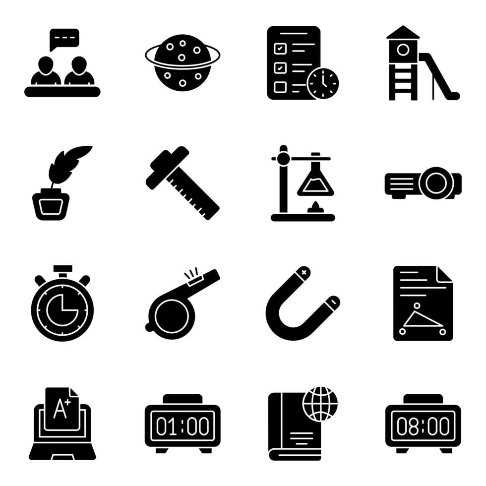 Pack of Learning Solid Icons vector