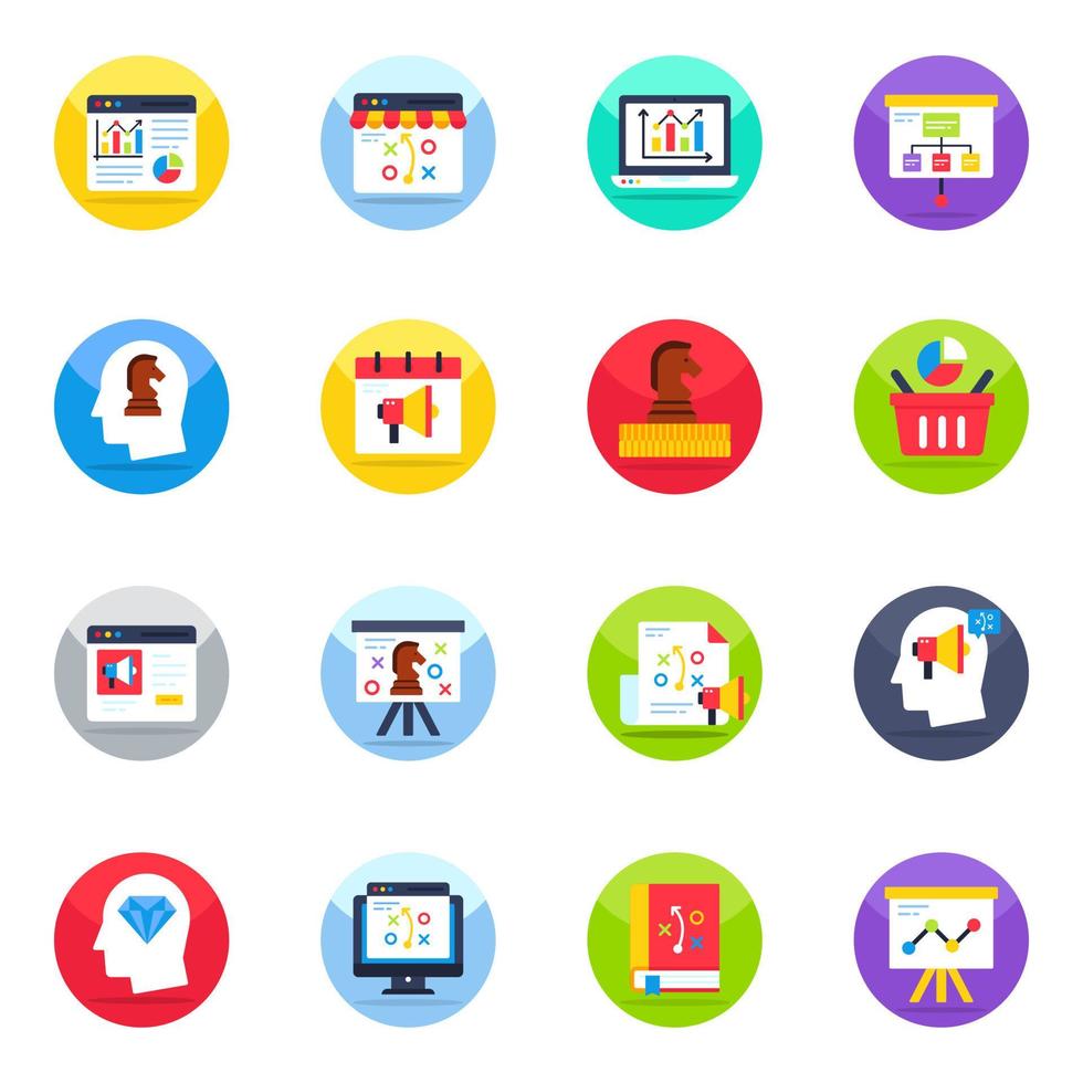 Pack of Web and Strategy Flat Icons vector