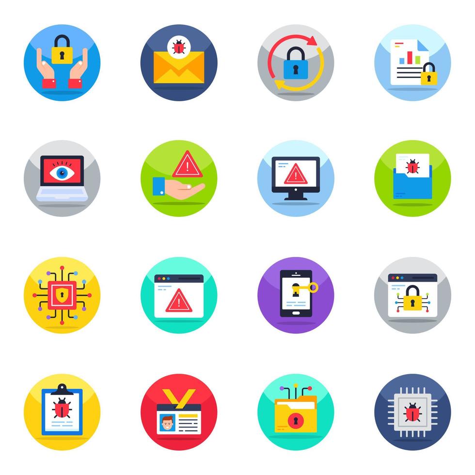 Pack of Security and Safety Flat Icons vector