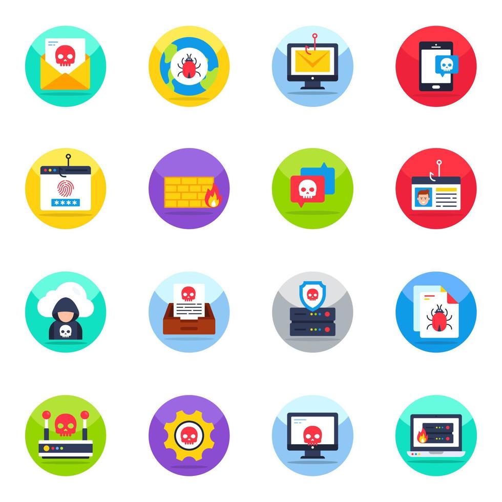 Pack of Cyber and Hacking Flat Icons vector