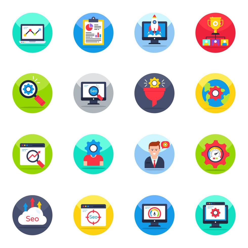 Pack of Seo and Web Flat Icons vector